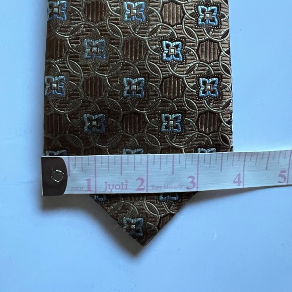 Men's Canali silk tie in tan with blue accents - Picture 7 of 8